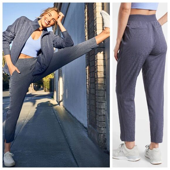 Athleta Brooklyn Textured Ankle Pant Leopard Print Medieval Violet Blue Size 14 - Picture 2 of 13